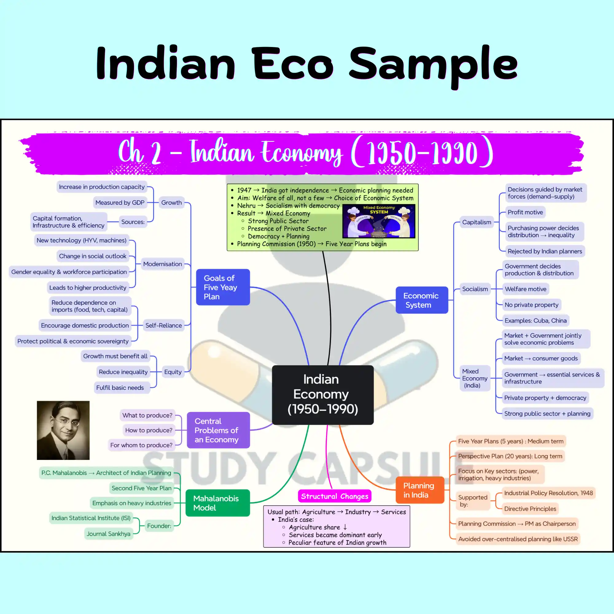 Class 12 | Ch -2 | Indian Economy (1950-1990) Mind Maps