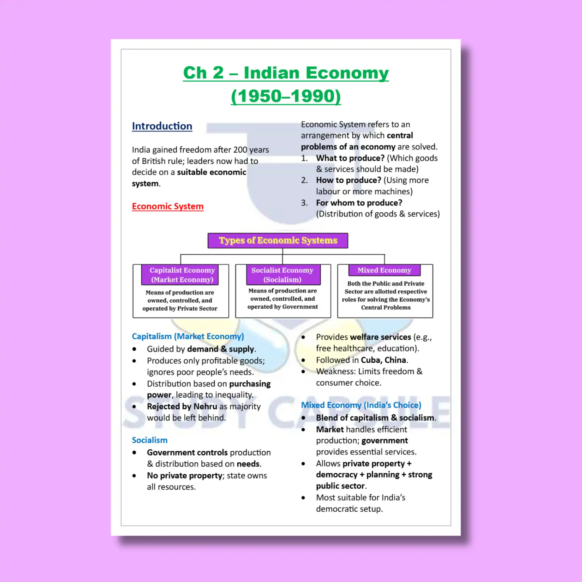 Class 12 Indian Economic Development Notes | Ch -2