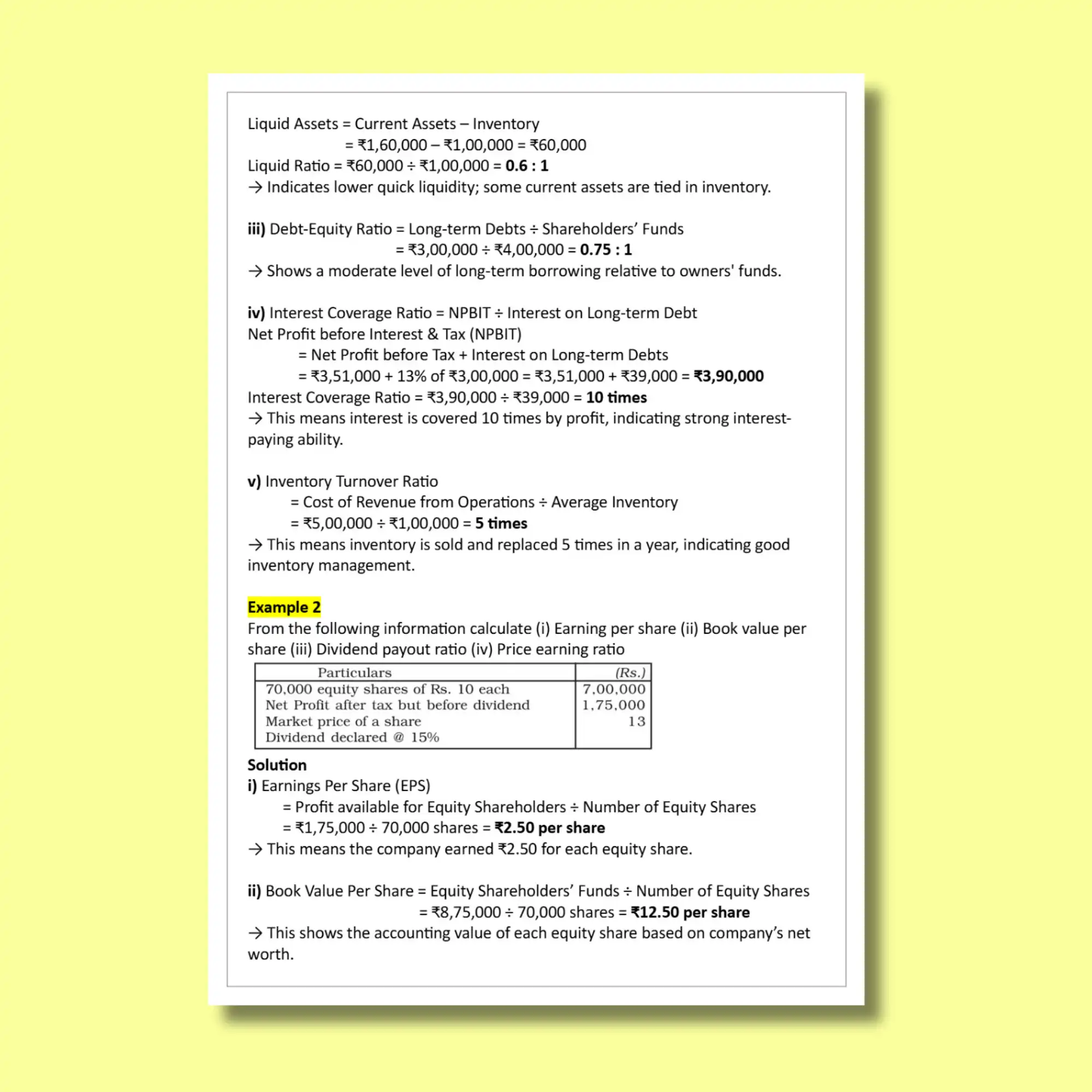 Class 12 Accounts | Accounting Ratios Questions